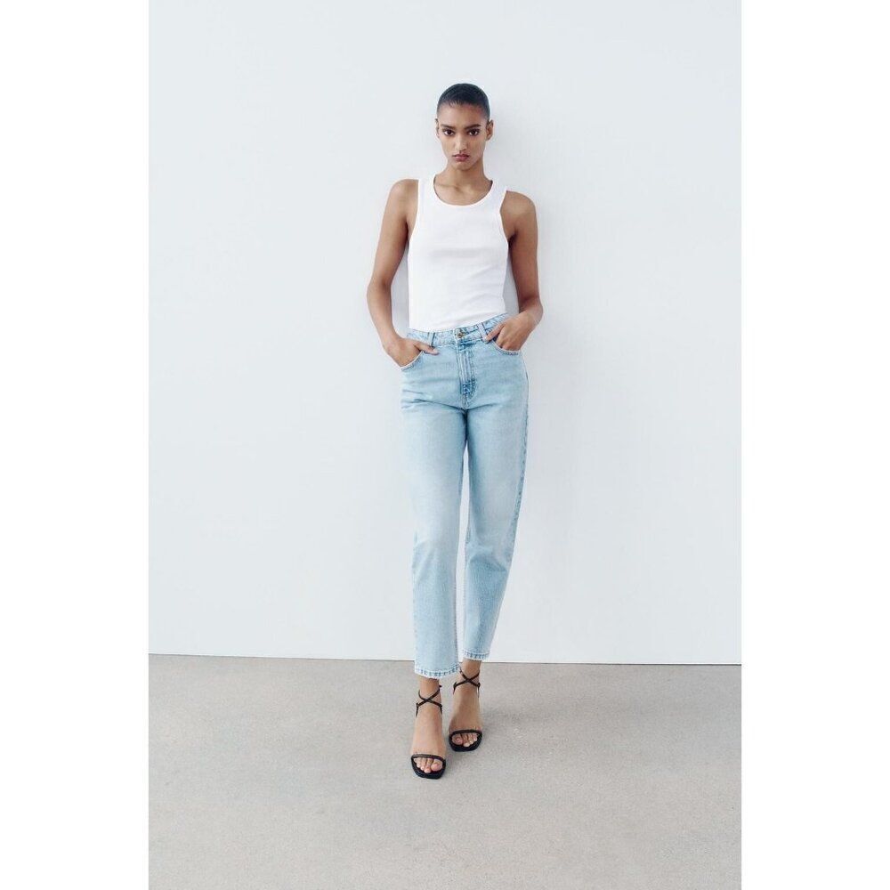 Zara Z1975 Womens Mom Fit Jeans EU 40 US 8 Blue High Waist Denim 7223/222 NWT